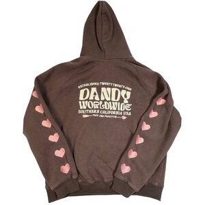 Dandy Worldwide Brown Heart Sleeve Hoodie Sweatshirt Small Southern California